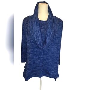 Coco Bianco Blue 3/4 Sleeve Cowl Neck Knit Top, Size M/L